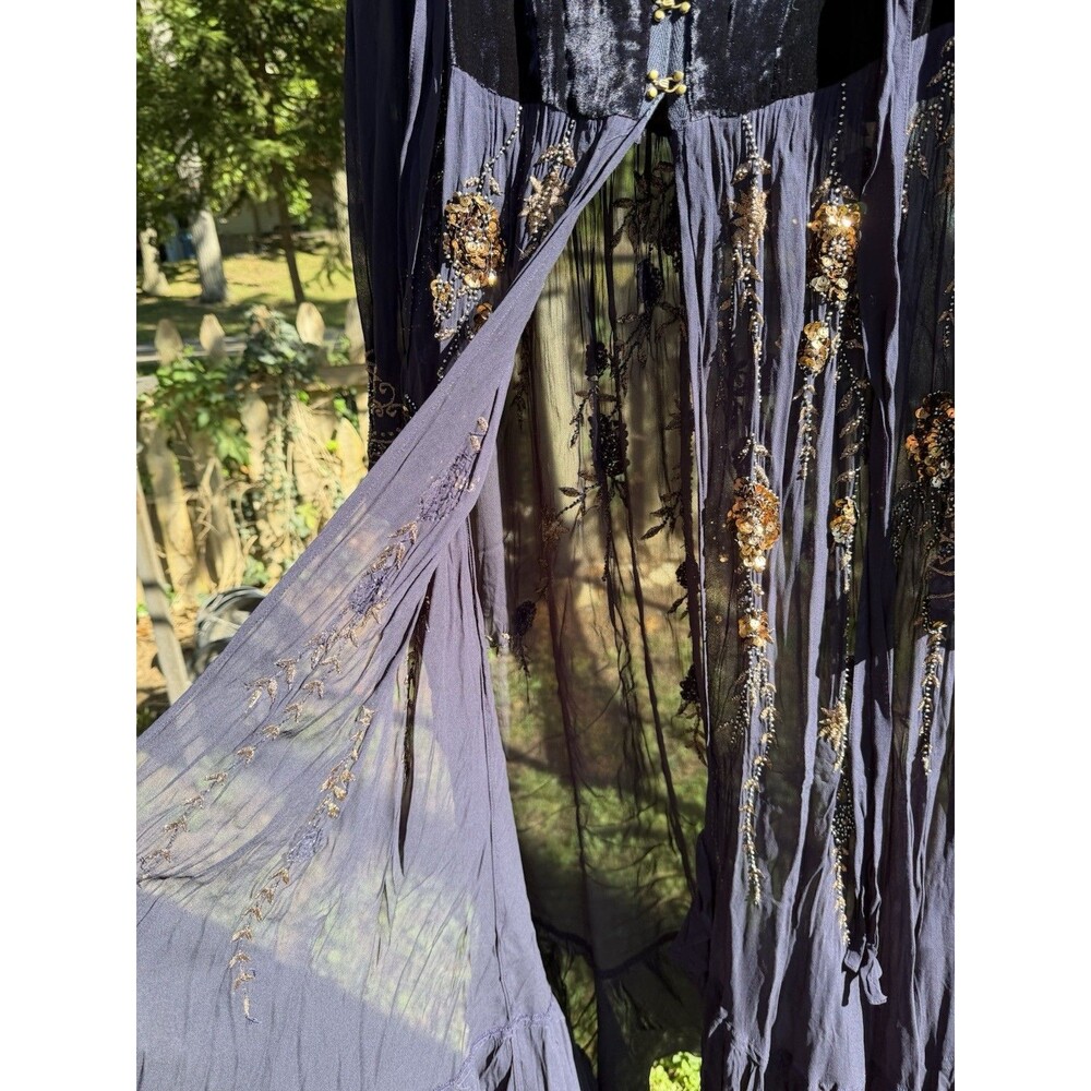 Free People Women’s S Embellished Velvet Maxi Duster Coat Boho Sequin NWT $800 - Picture 4 of 16